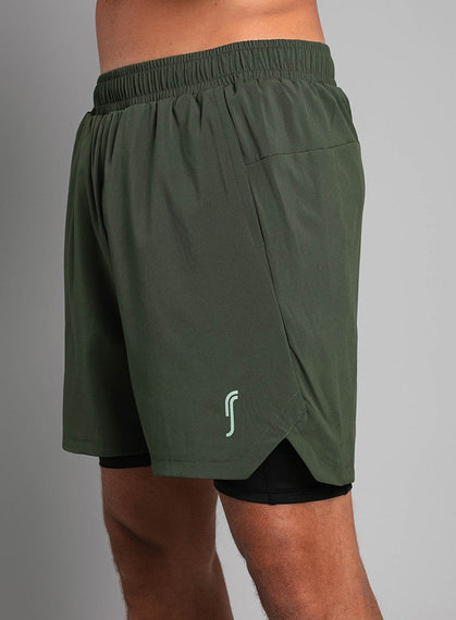 RS MEN'S PERFORMANCE SHORTS 2 IN 1 DEEP GREEN